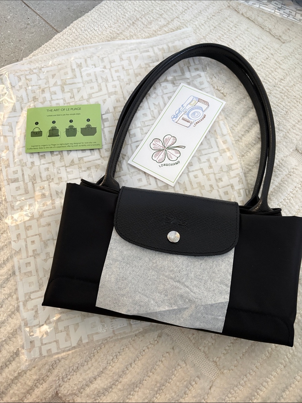 Longchamp Le Pilage Green Large Tote Bag - Black